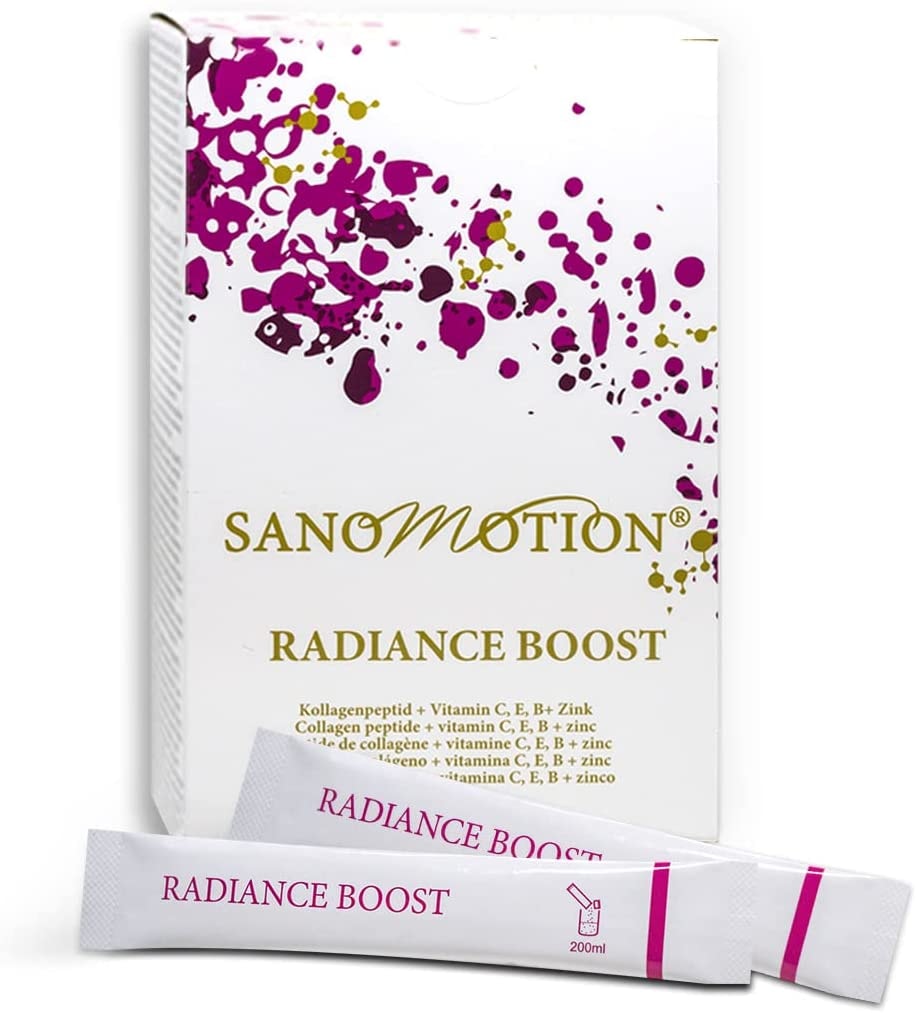 Produktbild von SANOMOTION 5000mg Collagen BOOST hochdosiert 3x0 Beauty Kollagen Drink + Vitamin C E B Zink, Unterstützt Immunsystem, Erhöht Hyaluronsäure und Elastin, Haut-Straffung, Anti-Falten, Starke Nägel +Haare