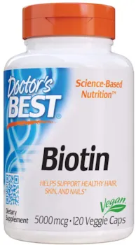 Produktbild von Doctor's Best Biotin Vitamin B7 5000mcg B-Komplex-Vitamin Energie- und Proteinstoffwechsel 120 Kapseln