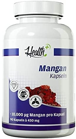 Produktbild von Zec+ Nutrition - Health+ Mangan - 90 Kapseln mit 10 mg Mangangluconat pro Kapsel, wertvolles Spurenelement, Made in Germany