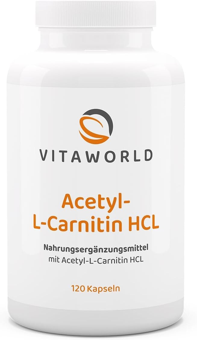 Produktbild von Bewertung Vita World Acetyl-L-Carnitin HCL hochdosiert 1500mg reines L-Carnitin pro Tagesverzehrmenge vegan hohe Bioverfügbarkeit 120 Kapseln