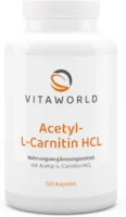 Produktbild von Bewertung Vita World Acetyl-L-Carnitin HCL hochdosiert 1500mg reines L-Carnitin pro Tagesverzehrmenge vegan hohe Bioverfügbarkeit 120 Kapseln