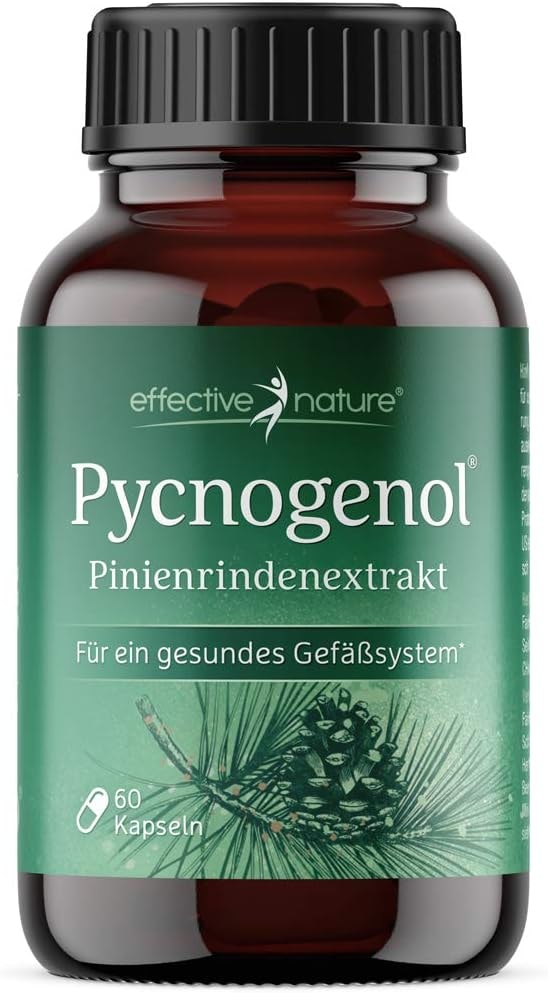 Produktbild von Bewertung effective nature Pinienrindenextrakt hochdosiert Original Pycnogenol mit Vitamin C aus der Acerolakirsche 60 vegane Kapseln reicht für zwei Monate Vegan