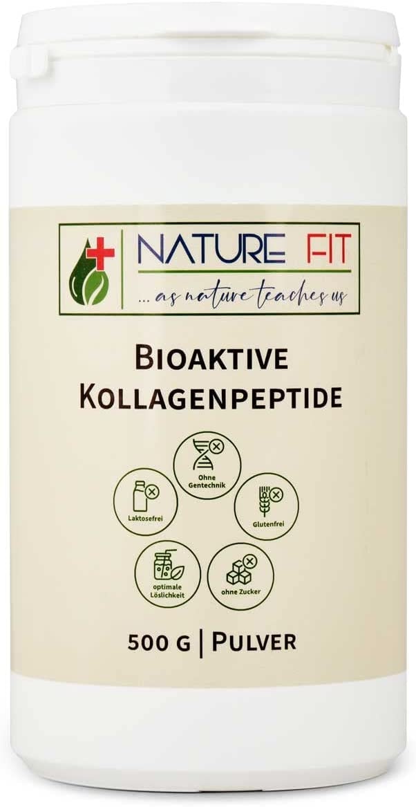 Produktbild von Bewertung NatureFit Human Premium Collagen Pulver 500g Peptide Typ 1, 2 und 3 Perfekte Löslichkeit Geschmacksneutral - Bioaktives Kollagen Hydrolysat - 500 g bioaktive Kollagenpeptide - Weidehaltung