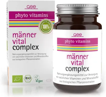 Produktbild von GSE Männer Vital Complex Multivitamin Tabletten, 60 Kapseln, reich an Vitaminen, Mineralstoffen und Spurenelementen, BIO-Qualität, 100% vegan und ohne Zusatzstoffe