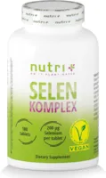 Produktbild von nutri + Selen Komplex 200µg 180 Tabletten hochdosiert vegan für Männer & Frauen 200 mcg Selenmethionin und Natriumselenit pro Tablette - ohne Zusatzstoffe und Jod