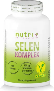 Produktbild von nutri + Selen Komplex 200µg 180 Tabletten hochdosiert vegan für Männer & Frauen 200 mcg Selenmethionin und Natriumselenit pro Tablette - ohne Zusatzstoffe und Jod