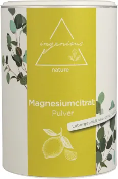 Produktbild von Bewertung ingenious nature Laborgeprüftes Magnesiumcitrat Pulver 500g Magnesium Pulver ohne Zusätze vegan mit Messlöffel und Zertifikat