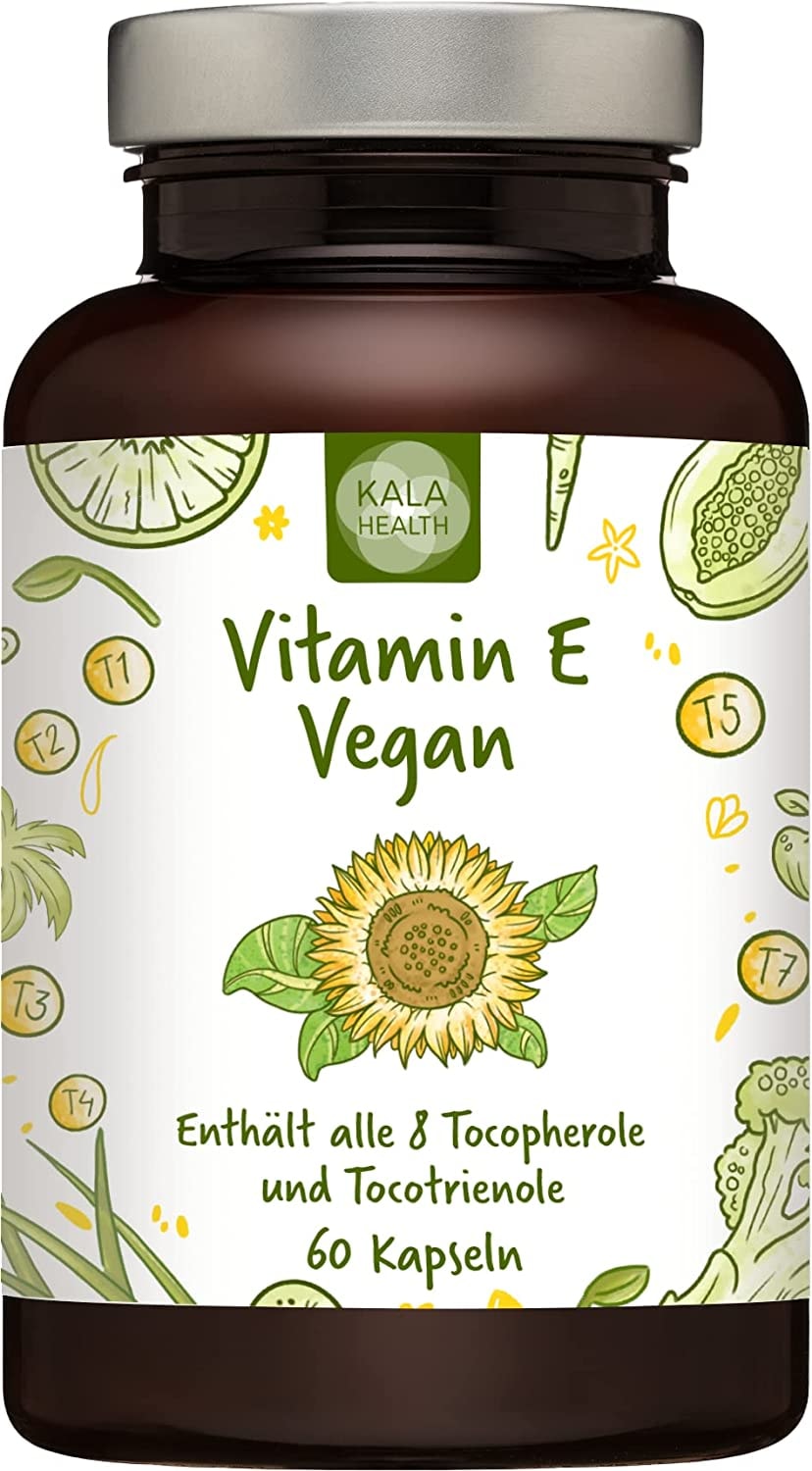 Produktbild von Kala Health Vitamin E-8 60 Vegan Kapseln - Enthält alle 8 bekannten Formen Vitamin E, darunter 4 Tocotrienole (40mg) und 4 Tocopherole von ausgezeichneter Qualität, und aus natürlichen Quellen