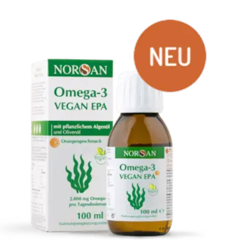 Produktbild von Bewertung Norsan Omega-3 VEGAN EPA Algenöl hochdosiertes EPA 1104 mg und mit DHA 770 mg Vitamin D3 Vitamin E und Olivenöl Extra Native