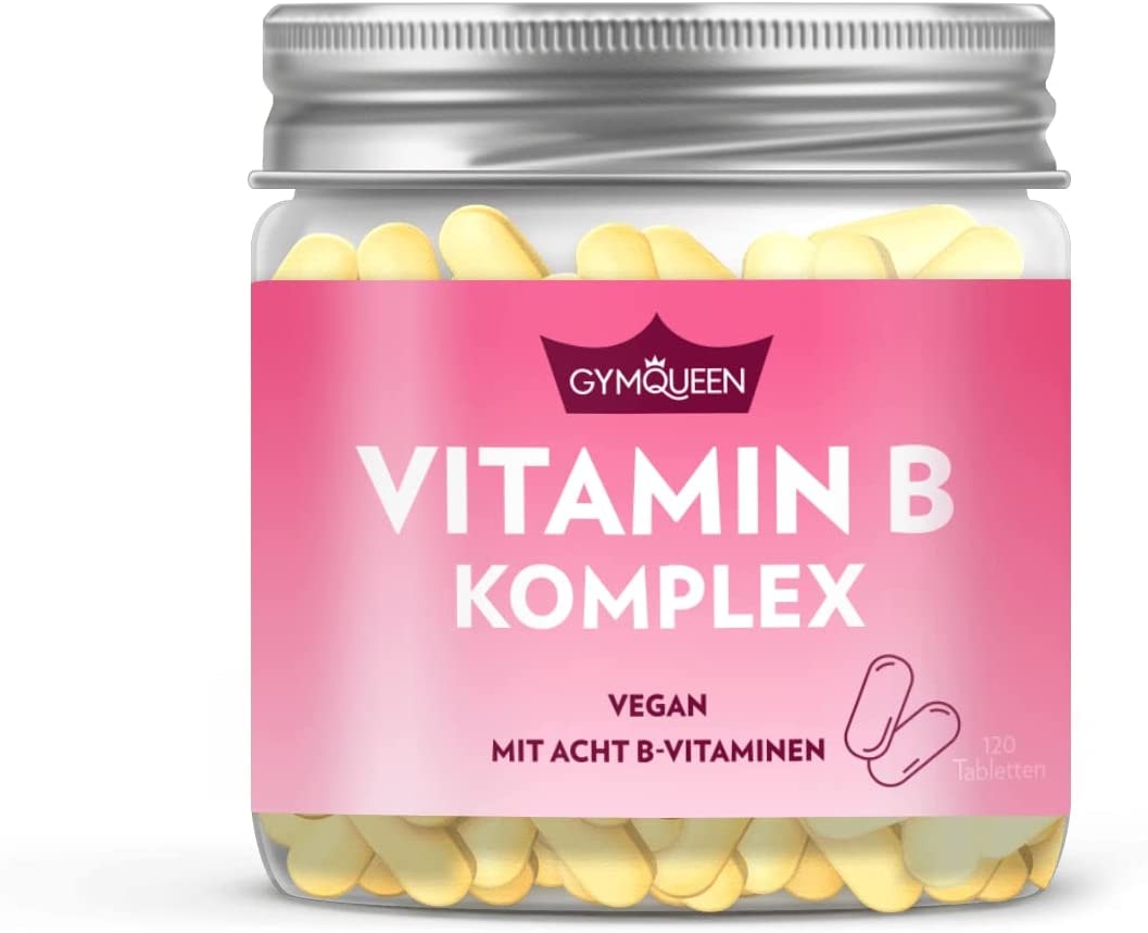 Produktbild von GYMQUEEN Vitamin B Komplex 120 Tabletten / umfangreicher Vitamin-B-Komplex in Tablettenform / alle 8 B-Vitamine enthalten / 120 Tabletten je Dose / 100% vegan