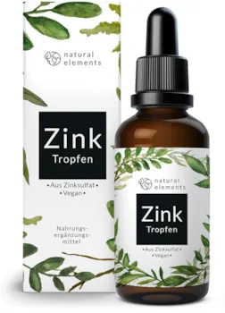 Produktbild von natural elements Zink Tropfen 100ml mit Ionisches Zink Sulfat - 2100 Tropfen Premium ohne Alkohol laborgeprüft vegan in Deutschland produziert