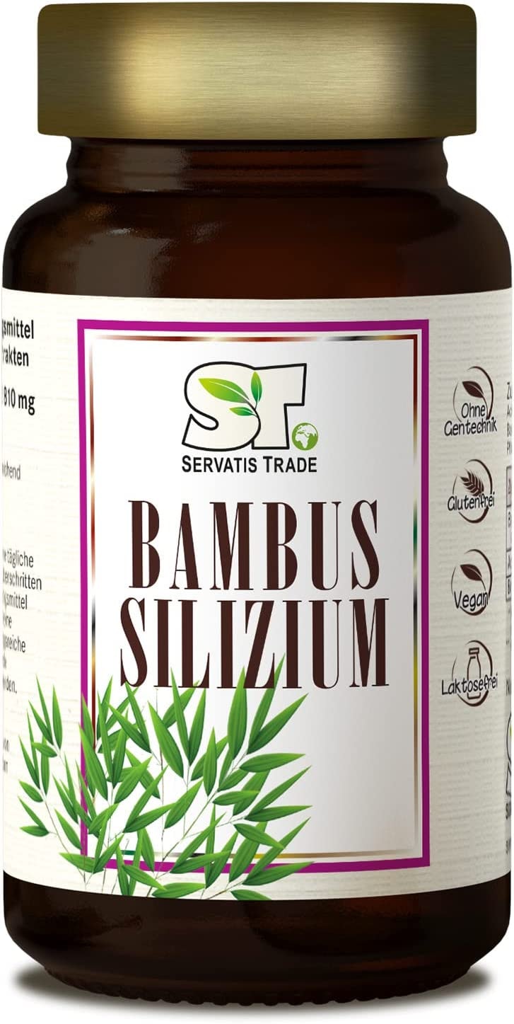 Produktbild von SERVATIS TRADE - Silizium Kapseln aus Bambusextrakt | Servatis Trade | 120 Silicium Kapseln hochdosiert | Vegan & ohne Gentechnik | Silizium zur Unterstützung von Haut, Haare, Nägel | Made in Germany