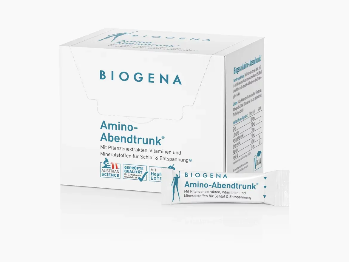 Produktbild von Bewertung BIOGENA Amino-Abendtrunk mit Magnesium, Hopfen und Ashwagandha für einen erholsamen Schlaf