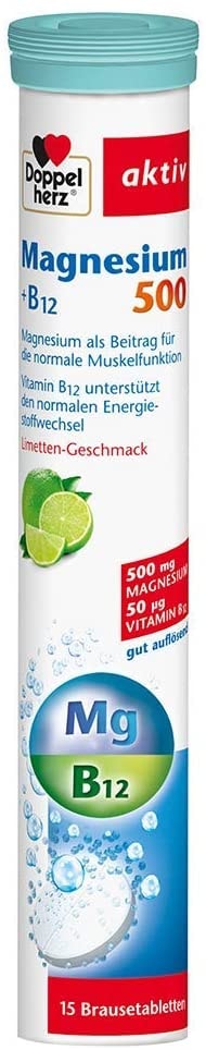 Produktbild von Doppelherz Magnesium 500 Brausetabletten – mit Magnesium & Vitamin B12 zur Unterstützung der Muskelfunktion – 15 Brausetabletten