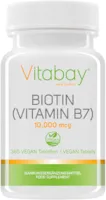 Produktbild von Vitabay Biotin 10.000 mcg • 365 vegane Tabletten • Vitamin B7 und Vitamin H • Für Haut, Haare und Nägel • Hochdosiert • Vorratspackung • Made in Germany
