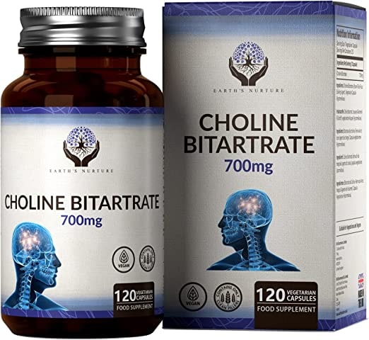 Produktbild von Earth's Nurture EN Cholinbitartrat | Hochdosiertes Cholin Bitartrat | 120 Nootropische Choline Bitartrate Tabletten – 700mg pro Portion | Gentechnik-, Gluten-, Milch- & Allergenfrei | Hergestellt in Großbritannien