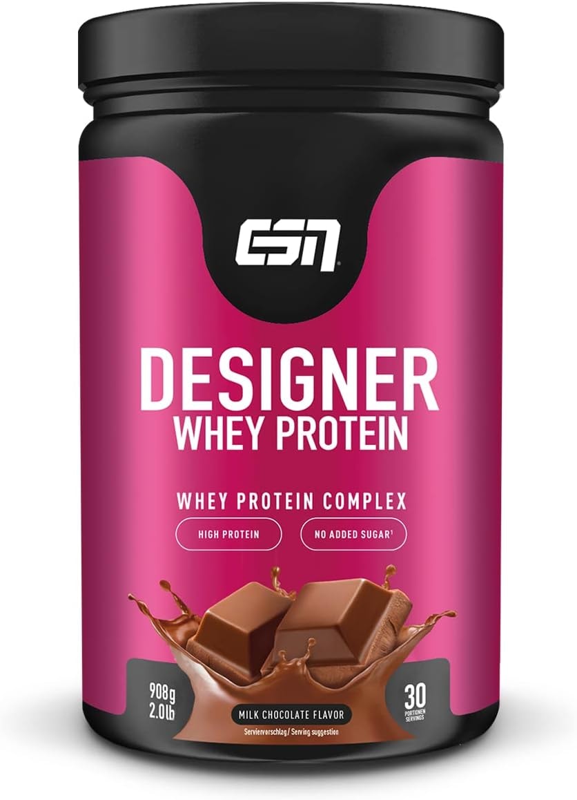 Produktbild von Bewertung ESN Designer Whey Protein Pulver Molkeproteinkonzentrat und Molkeproteinisolat Milchschokolade, 908g Dose