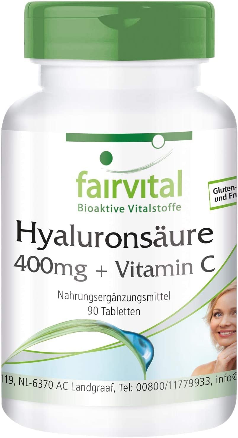 fairvital - Hyaluronsäure Tabletten 400mg + Vitamin C - HOCHDOSIERT - VEGAN - 90 Tabletten