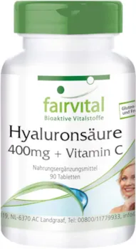 Produktbild von fairvital - Hyaluronsäure Tabletten 400mg + Vitamin C - HOCHDOSIERT - VEGAN - 90 Tabletten