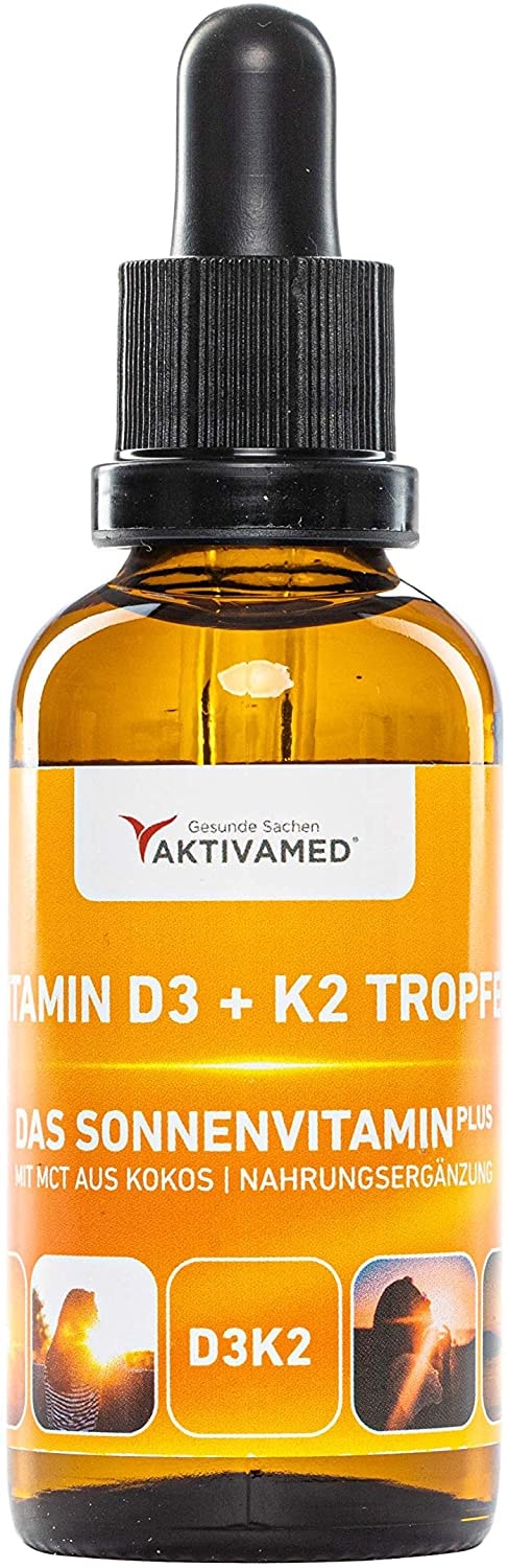 Produktbild von Bewertung AKTIVAMED® Vitamin D3 + K2 Tropfen 50ml flüssig Premium 99,7+% All-Trans hoch bioverfügbares D3 Laborgeprüft hochdosiert für Kinder und Erwachsene