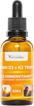 Produktbild von Bewertung AKTIVAMED® Vitamin D3 + K2 Tropfen 50ml flüssig Premium 99,7+% All-Trans hoch bioverfügbares D3 Laborgeprüft hochdosiert für Kinder und Erwachsene