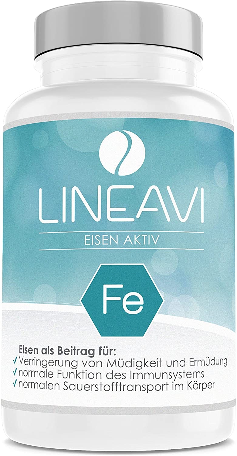 Produktbild von LINEAVI Eisen Aktiv, Eisen, Vitamin C und B-Vitamine, unterstützt das Immunsystem und trägt zur Verringerung von Müdigkeit bei, in Deutschland hergestellt, 120 vegane Eisentabletten (4-Monatsvorrat)