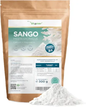 Produktbild von Vit4ever - Sango Meereskoralle - 300 g Pulver - Natürliche Quelle für Kalzium (20%) & Magnesium (10%) im körpereigenen Verhältnis von 2:1 - Laborgeprüft - Ohne Zusatzstoffe