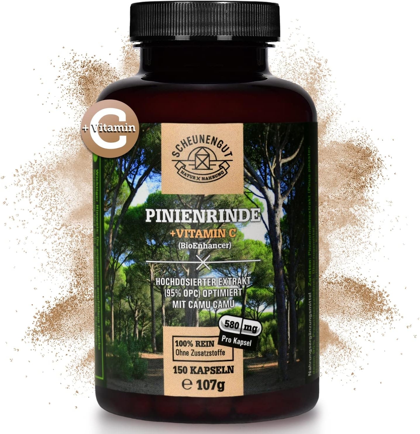 Produktbild von Bewertung SCHEUNENGUT Pinienrindenextrakt 475mg OPC je Kapsel WICHTIG: 25:1 Extrakt  Vitamin C als Bioenhancer 150 Kapseln mit 95% OPC Laborgeprüft aus DE SCHEUNENGUT®