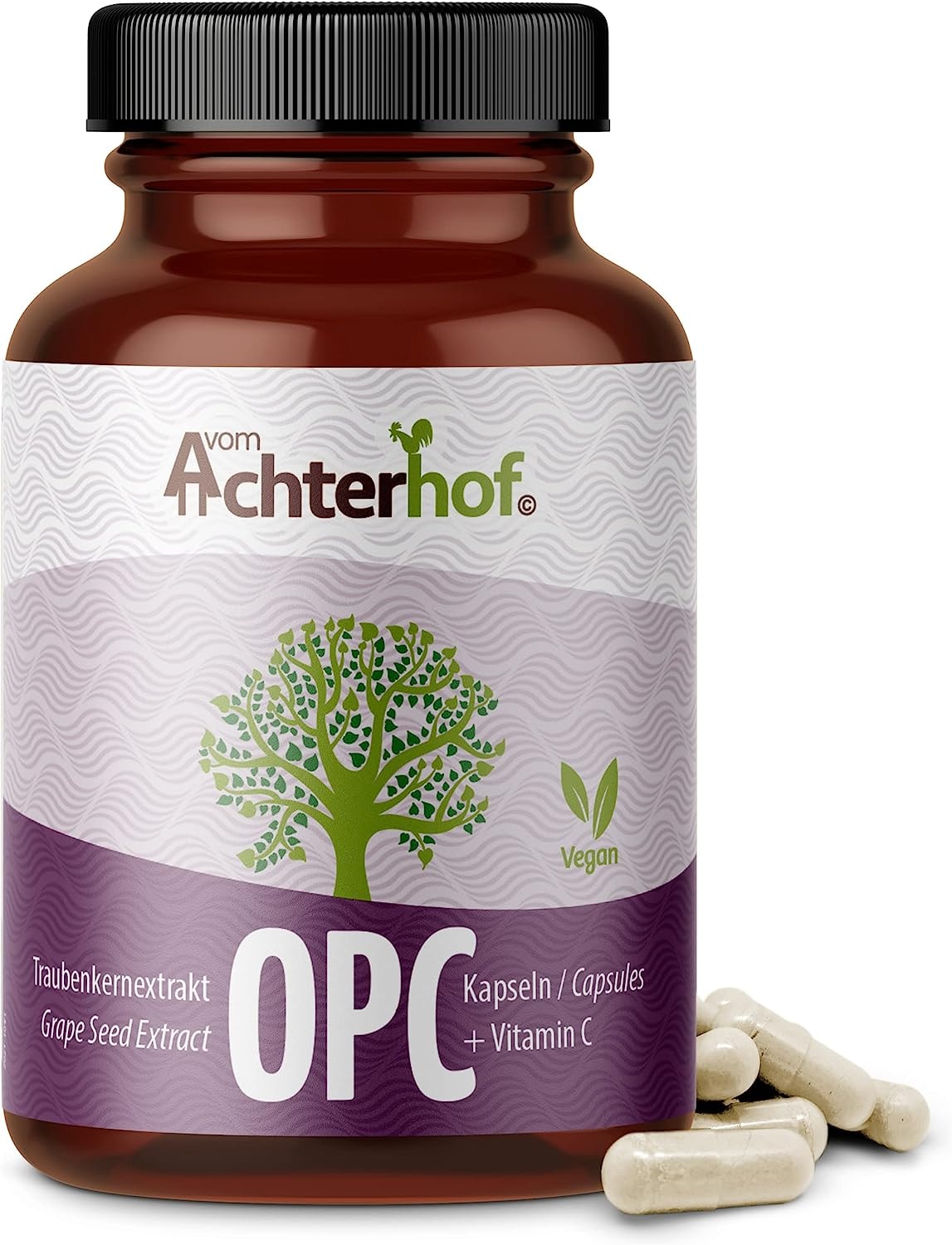 Produktbild von Bewertung Vom Achterhof OPC Traubenkernextrakt 200 Kapseln 584mg Traubenkernextrakt pro Kapsel davon 350mg OPC hochdosiert und kaltgepresst frei von künstlichen Zusätzen