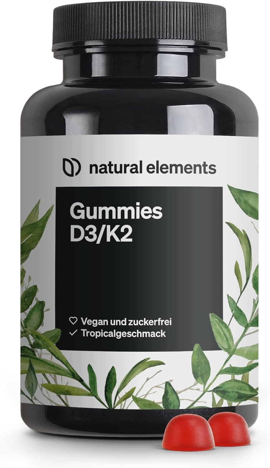 Produktbild von Bewertung natural elements Vitamin D3 K2 120 fruchtige Gummies 1.000 I.E. D3 pro Tagesdosis Tropicalgeschmack vegan zuckerfrei Markenrohstoff K2VITAL® in Deutschland produziert laborgeprüft
