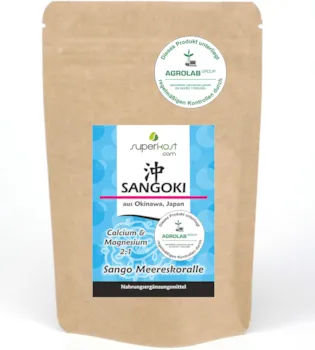 Produktbild von Superkost  - 250g Sangoki Sango Meereskoralle Pulver Natürliche Quelle für Kalzium (20%) und Magnesium (10%), von UNABHÄNGIGEN LABOR bestätigt, im Verhältnis von 2:1, hochdosiert Hergestellt in Deutschland