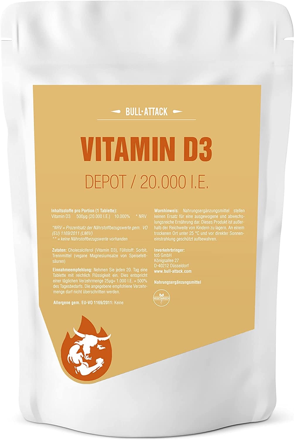 Produktbild von Bewertungsergebnis BULL ATTACK VITAMIN D3 DEPOT 20000 I.E. SPORT SUPPLEMENTS 360 Tabletten Für Immunsystem, Knochen, Zähne und Wohlbefinden Sonnenschein Vitamin D reines Cholecalciferol