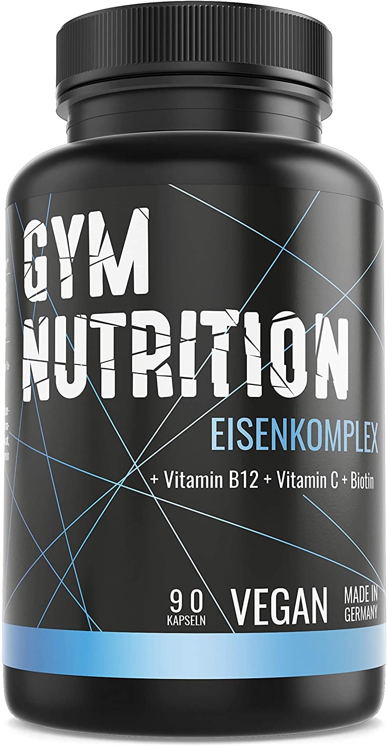 Produktbild von Gym Nutrition EISEN Komplex- Eisen + Biotin + Vitamin B12 + Vitamin C Hochdosiert, vegan und ohne Zusätze Laborgeprüft - Made in Germany 90 Kapseln