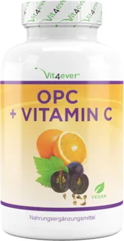 Vit4ever - OPC Traubenkernextrakt natürliches Vitamin C 240 Kapseln für 8 Monate - Höchster OPC Gehalt nach HPLC - Laborgeprüftes OPC aus europäischen Weintrauben - Vegan