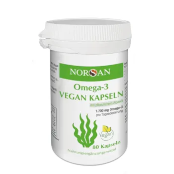 Produktbild von Bewertung NORSAN Premium Omega 3 Algenöl Vegan Kapseln 80 Stück 1.700mg Omega 3 pro Tagesdosis mit 517 mg EPA und 984 mg DHA Omega 3 Algenöl aus nachhaltigem Anbau