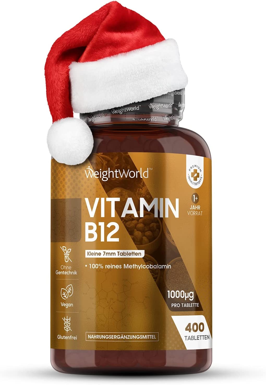 Produktbild von WeightWorld Vitamin B12 1000µg Tabletten - 400 Stück - Methylcobalamin B12 - Vegan & Vegetarisch - 1 Vit B12 Tablette alle 2 Tage - Geprüfte & Natürliche Inhaltsstoffe - Pure Vit B12 Tabletten