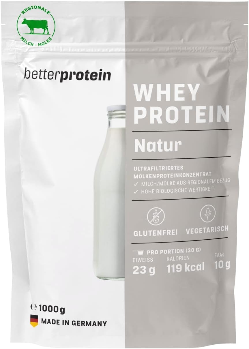 Produktbild von Bewertung betterprotein Whey Protein Neutral 1 kg produziert in Deutschland aus regionaler Milch Eiweißpulver zum Muskelaufbau und Abnehmen Beutel- betterprotein®