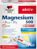 Produktbild von Doppelherz Magnesium 500 + B12 + D3 DIRECT DEPOT – Magnesium für die normale Funktion der Muskeln und des Nervensystems – 1 x 20 Portionsbeutel