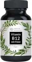 Produktbild von Bewertung natural elements Vitamin B12 180 Tabletten Hochwertig durch beide Aktivformen Depot Folat (5-MTHF aus Quatrefolic®) Vegan hochdosiert