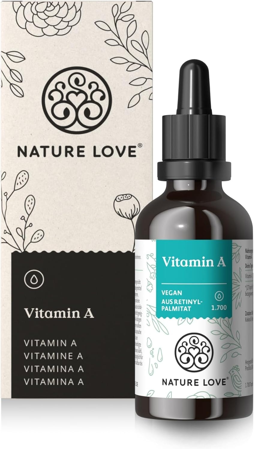 Produktbild von Bewertung NATURE LOVE Vitamin A Tropfen 50 ml 1.700 Tropfen Retinol aus Retinylpalmitat in MCT-Öl ohne unnötige Zusätze hochdosiert vegan laborgeprüft und in Deutschland produziert