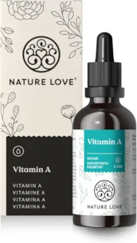 Produktbild von Bewertung NATURE LOVE Vitamin A Tropfen 50 ml 1.700 Tropfen Retinol aus Retinylpalmitat in MCT-Öl ohne unnötige Zusätze hochdosiert vegan laborgeprüft und in Deutschland produziert
