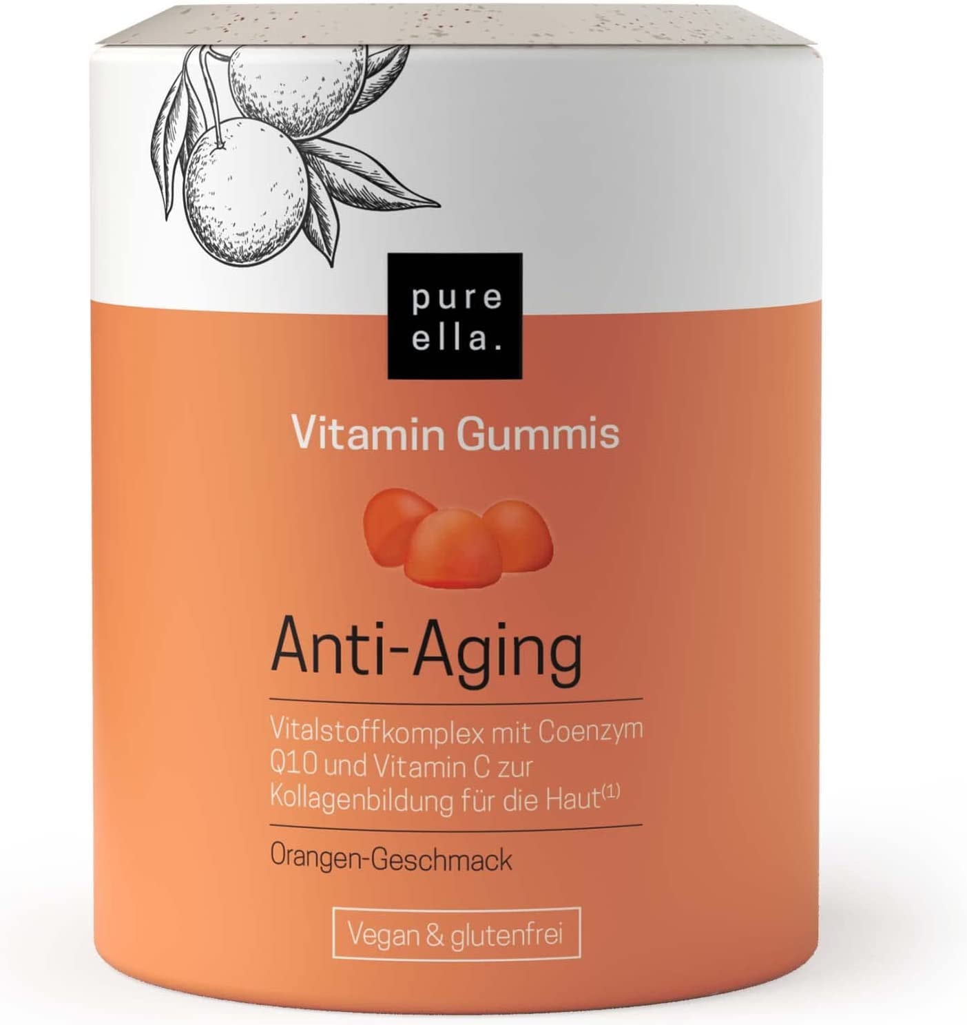 Pure Ella - Vitamin-Gummis ANTI-AGING - Fruchtgummi-Nahrungsergänzung für jugendlich aussehende Haut - mit Coenzym Q10 und Vitamin C - vegan und glutenfrei - Monatspackung, 1 x 60 Stück