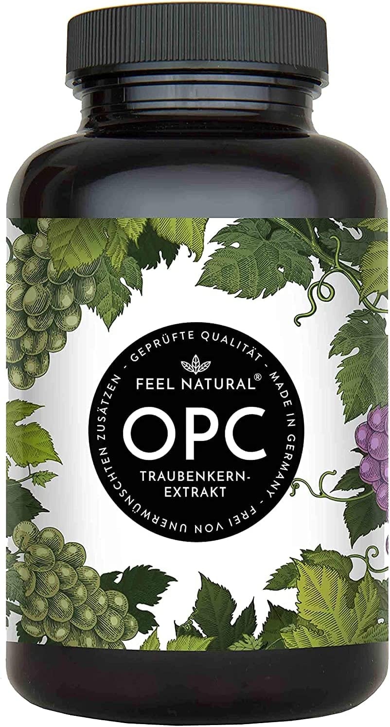 Produktbild von Bewertung Feel Natural OPC Traubenkernextrakt 240 Kapseln Höchster OPC Gehalt nach HPLC - Laborgeprüftes OPC aus französischen Weintrauben - 1000mg Extrakt mit 700mg OPC - Vegan, in Deutschland produziert