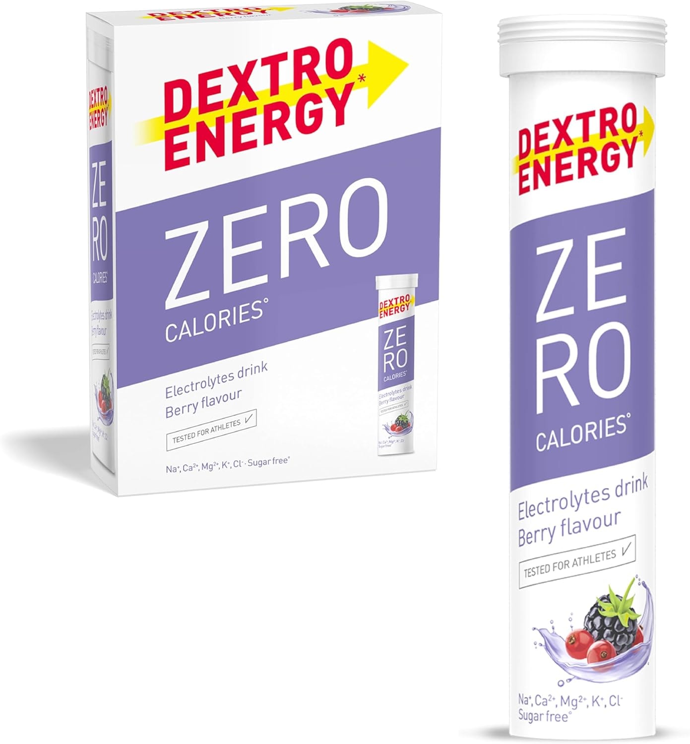 Produktbild von Bewertung Dextro Energy Elektrolyte ohne Zucker Berry Flavour 1141 mg Elektrolyte 60 Brausetabletten für Alltag und Sport Magnesium Calium Calcium Chlorid Natrium zuckerfrei 3er Pack