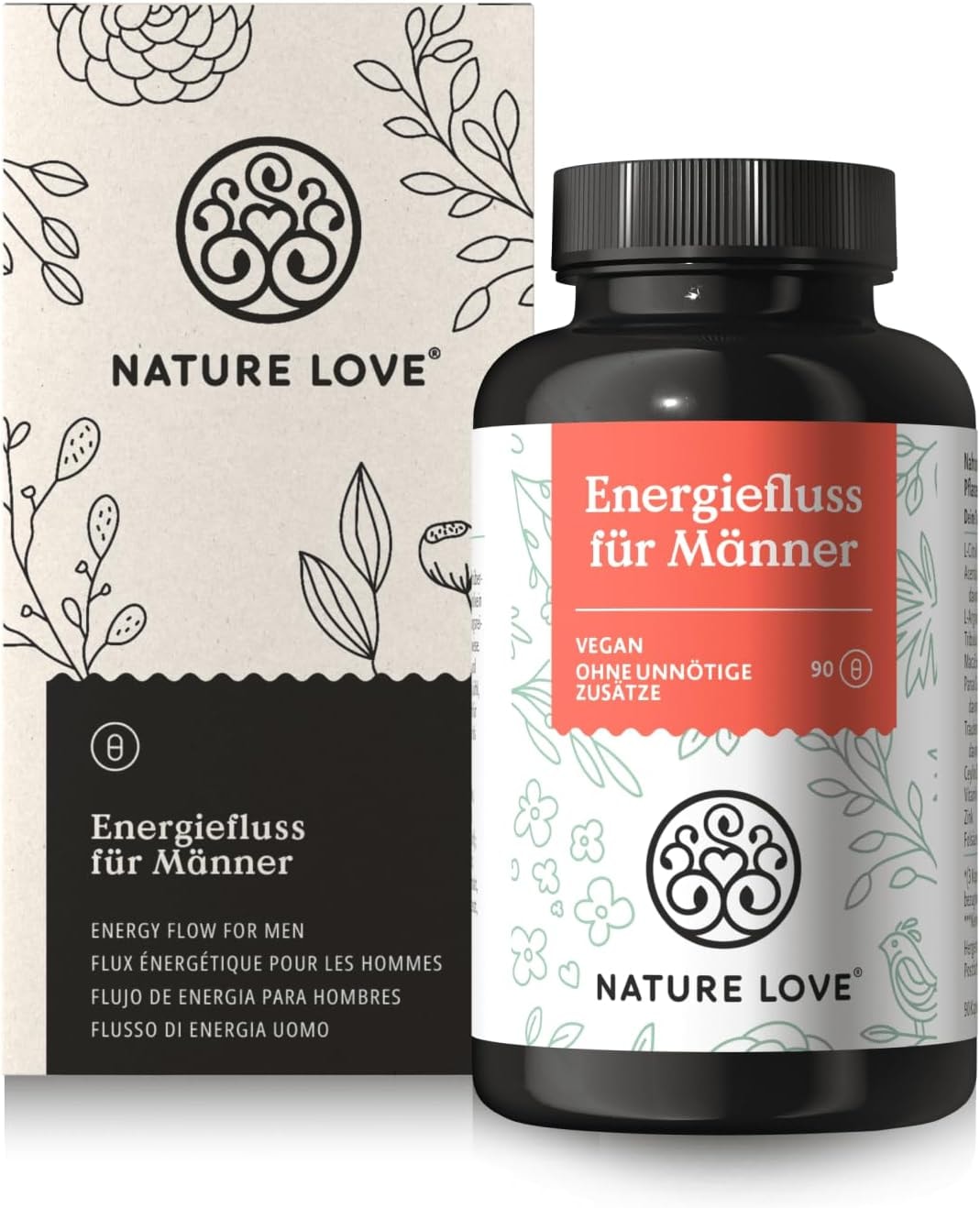 Produktbild von Bewertung NATURE LOVE Energiefluss für Männer 90 Kapseln Mit Tribulus Terrestris Extrakt Maca Extrakt L-Arginin L-Citrullin Zink Folat Vitamin C Pflanzenstoffen Hochdosiert vegan und laborgeprüft