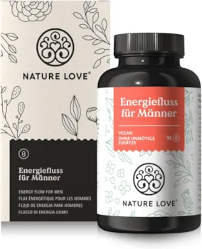 Produktbild von Bewertung NATURE LOVE Energiefluss für Männer 90 Kapseln Mit Tribulus Terrestris Extrakt Maca Extrakt L-Arginin L-Citrullin Zink Folat Vitamin C Pflanzenstoffen Hochdosiert vegan und laborgeprüft