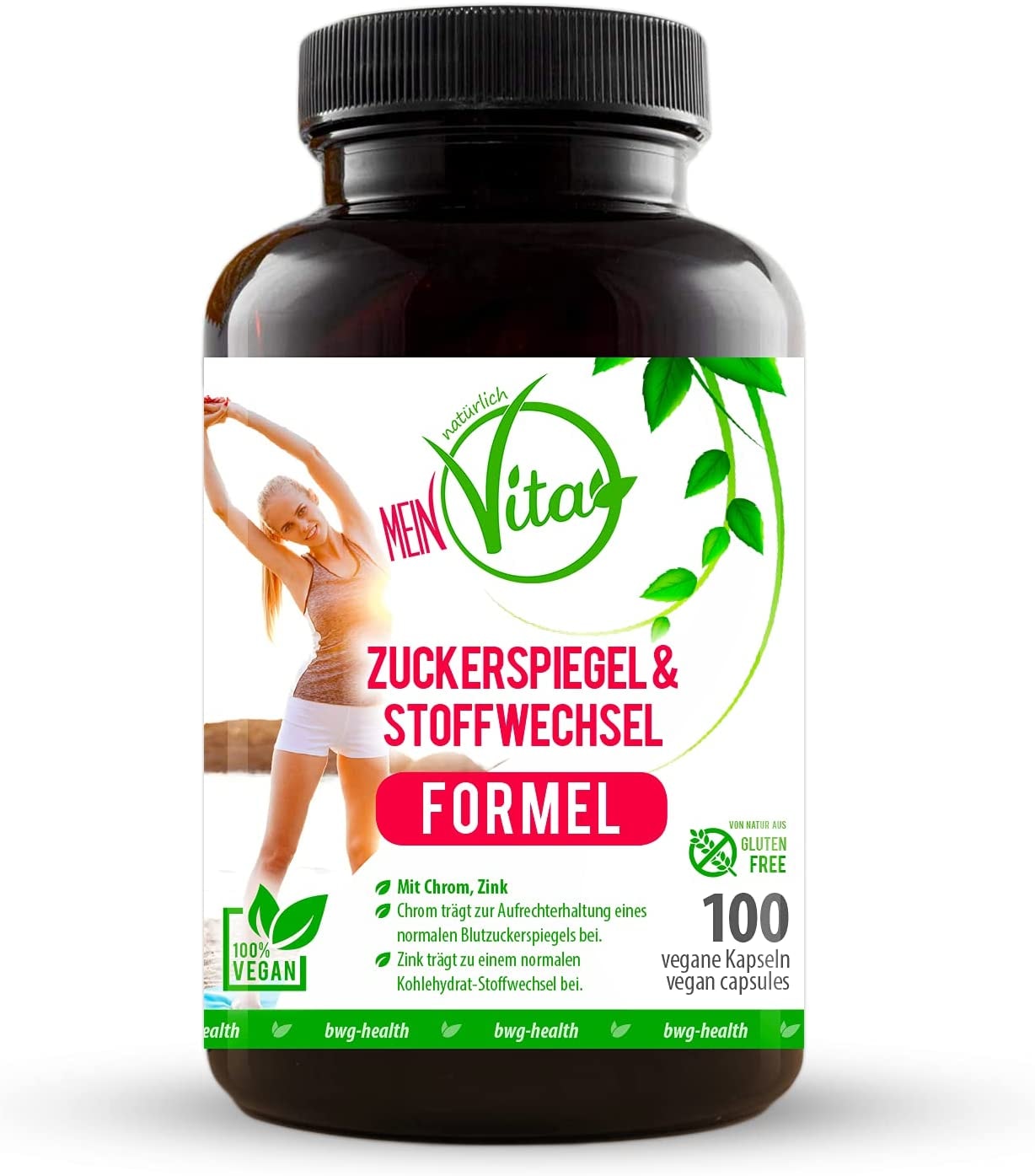 Produktbild von MeinVita Zuckerspiegel & Stoffwechsel Formel -hochdosiert - Chrom - Zink - Zimt - 100% vegane Kapseln, 100 Stück (81 g)