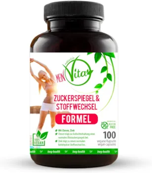 Produktbild von MeinVita Zuckerspiegel & Stoffwechsel Formel -hochdosiert - Chrom - Zink - Zimt - 100% vegane Kapseln, 100 Stück (81 g)