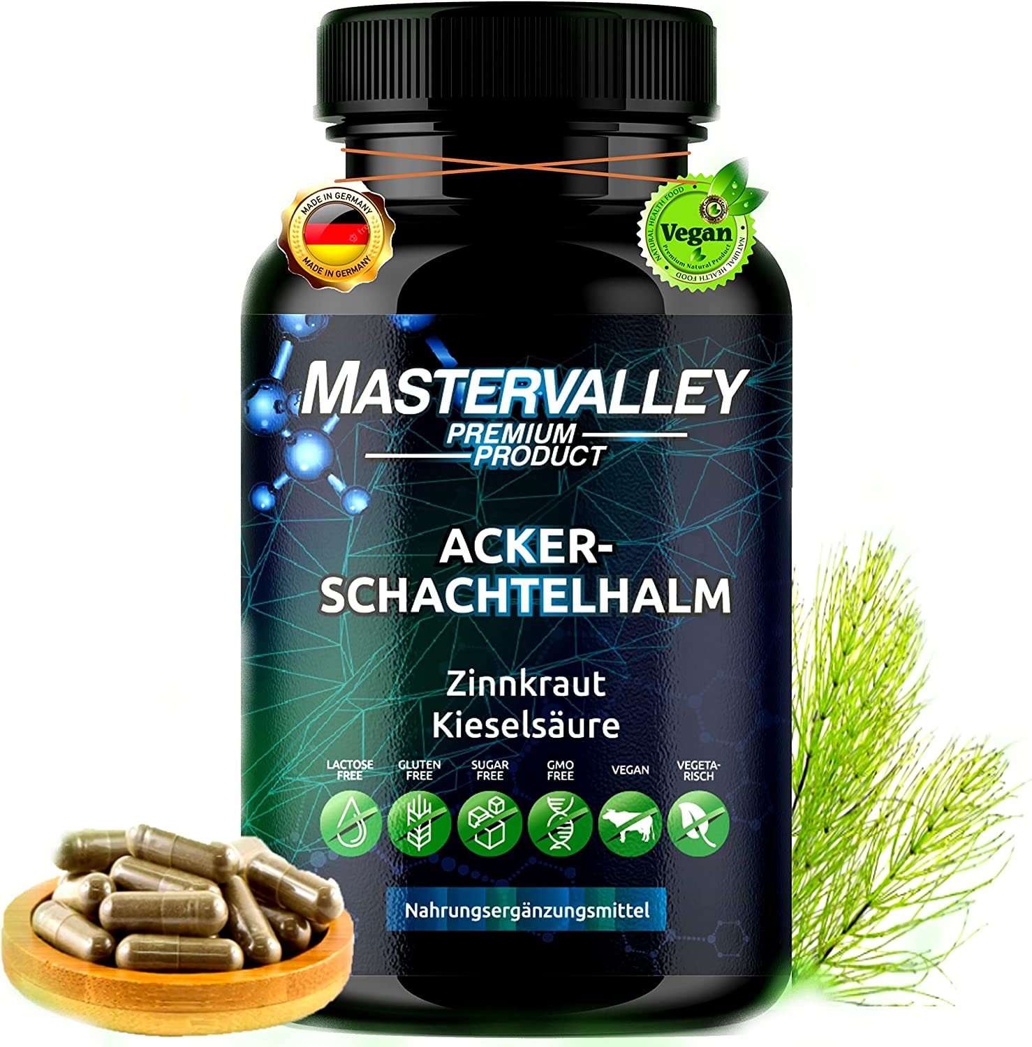 Produktbild von Mastervalley - Ackerschachtelhalm Extrakt | Schachtelhalm Kapseln | Silizium organisch hochdosiert | Zinnkraut | 500mg | Ohne Zusatzstoffe | 90 Kapseln | Made in Germany | Mastervalley