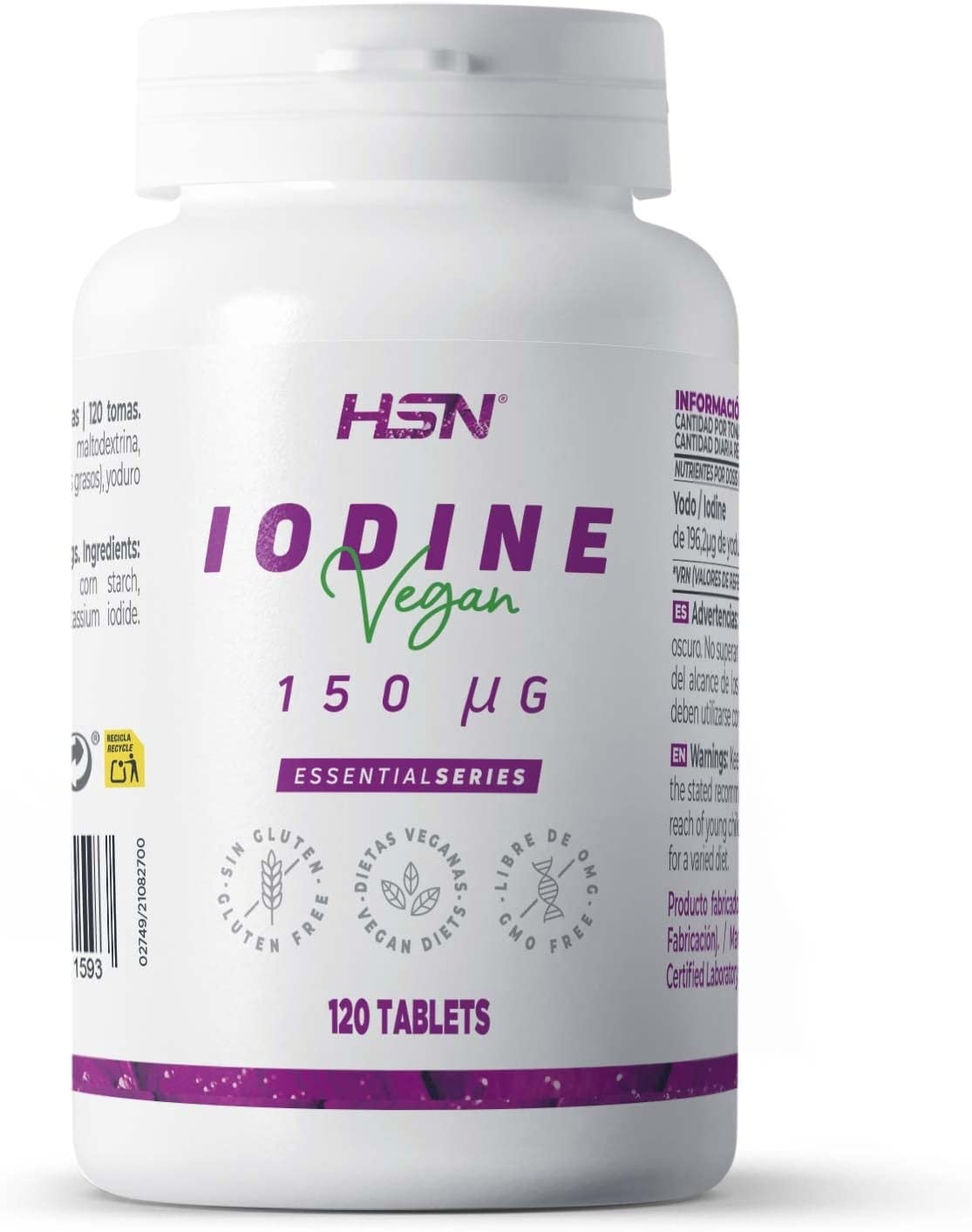 HSN Jod 150 mcg 120 Tabletten mit 192,2 mcg Kaliumjodid Deckt 100 % deines Tagesbedarfs Energiestoffwechsel | GVO-frei, vegan, glutenfrei